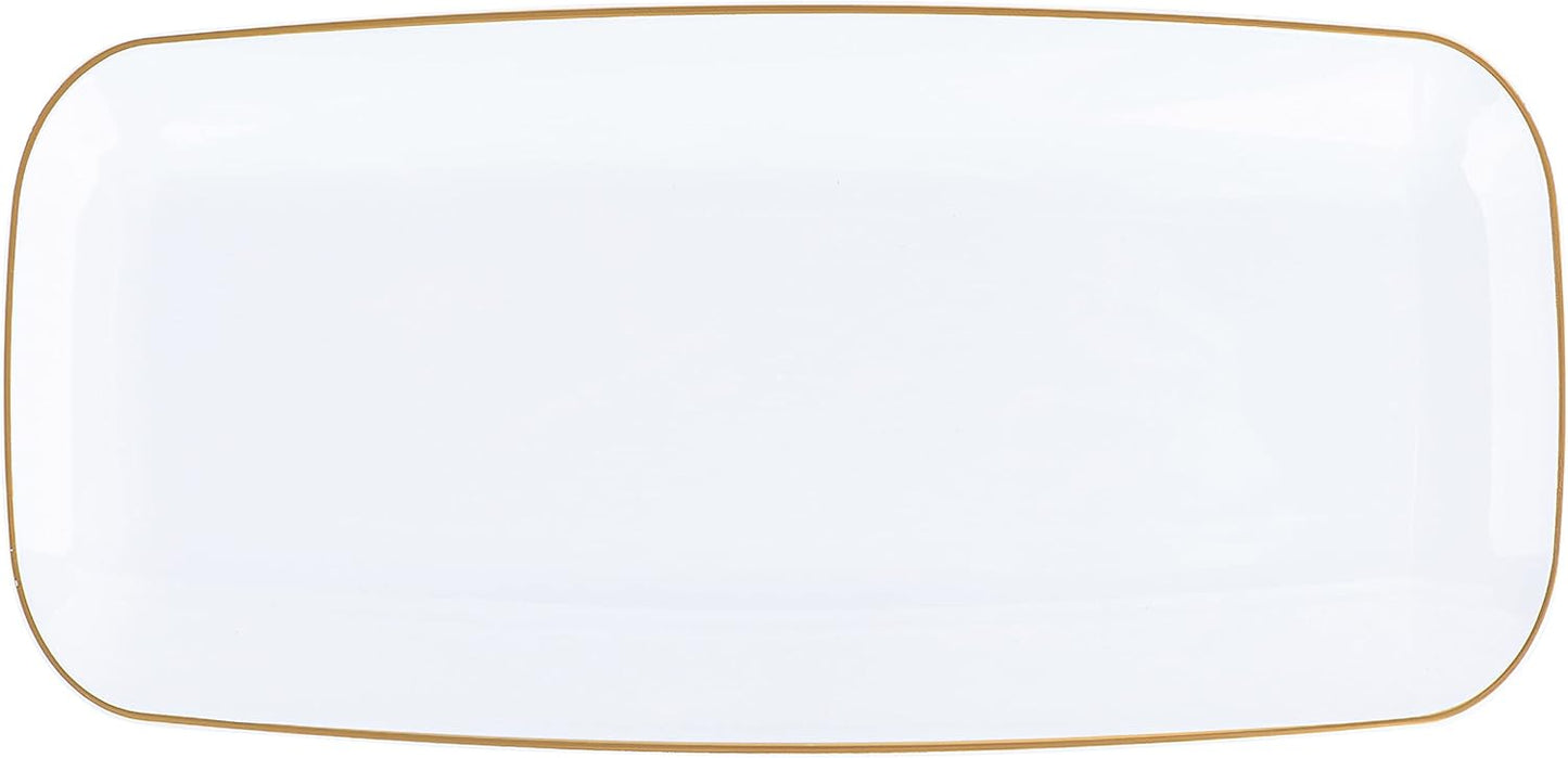 Plasticpro Plastic Serving Trays – Round Serving Platters with Gold Rim 14X14 Disposable Party DishPack of 2