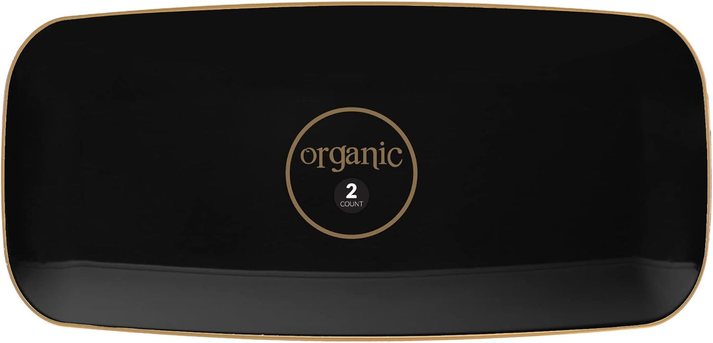 Plasticpro Plastic Serving Trays – Round Serving Platters with Gold Rim 14X14 Disposable Party DishPack of 2