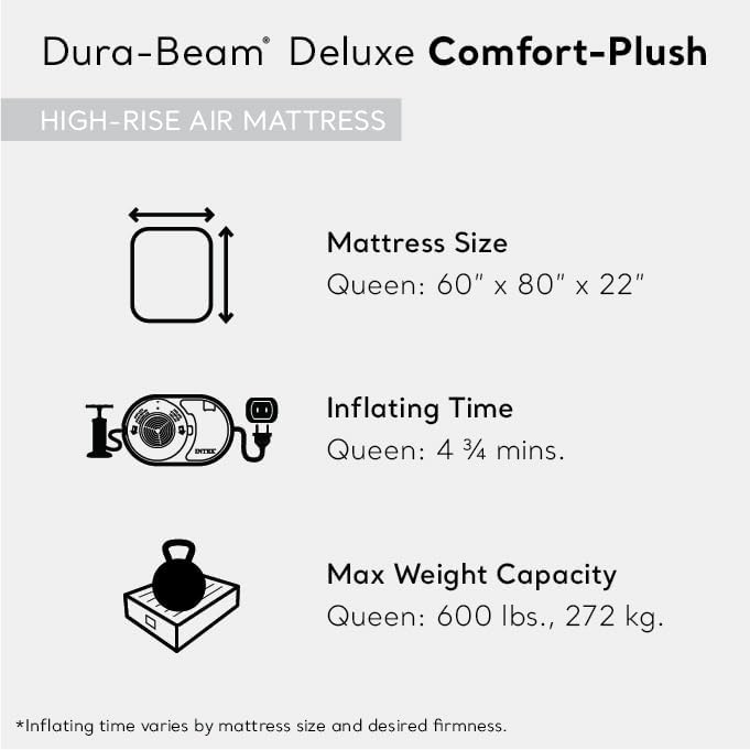22in Queen Dura-Beam Comfort Plush High-Rise Inflatable Air Mattress
