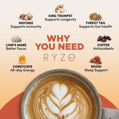 RYZE SUPERFOODS Mushroom Medium Roast Coffee 30 Servings