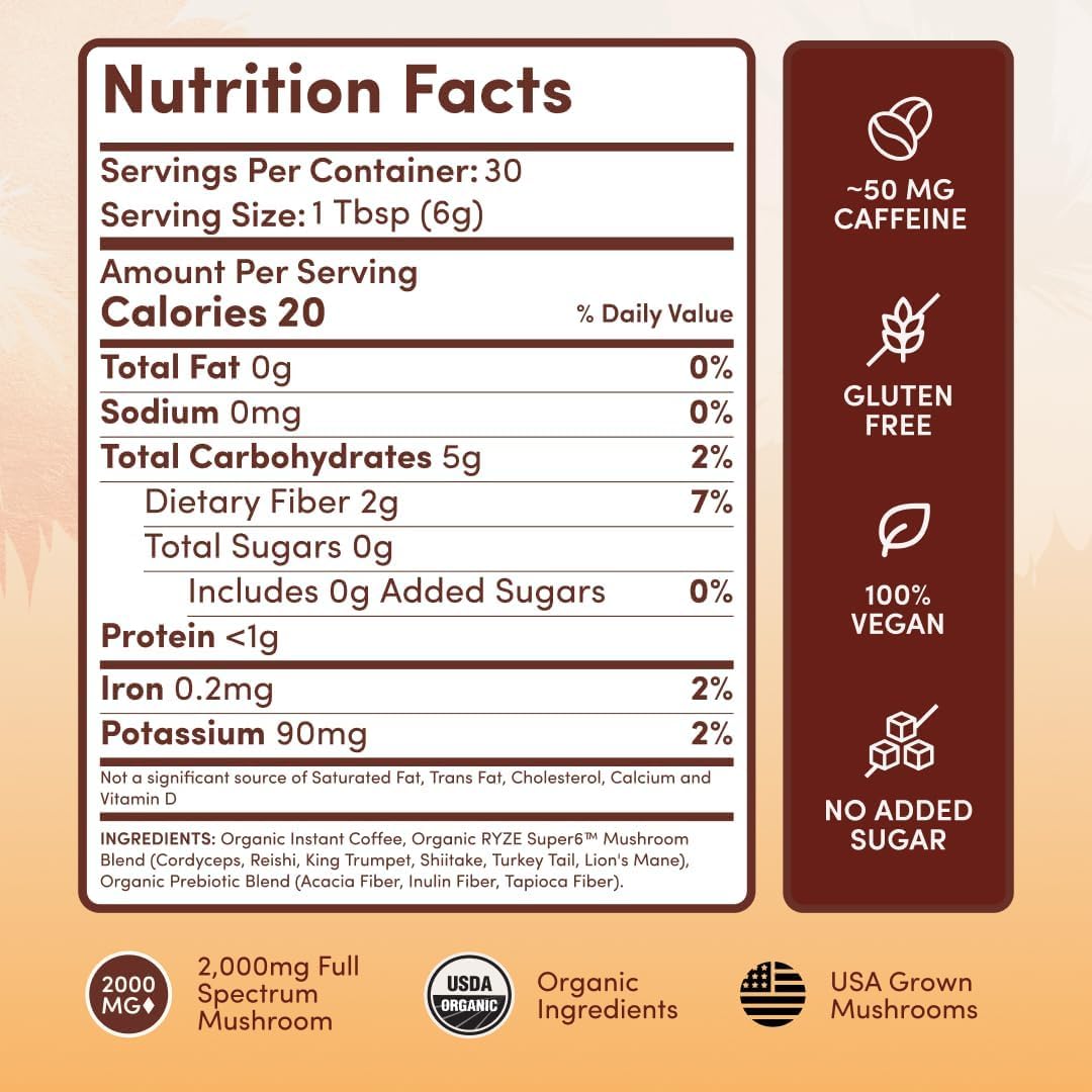 RYZE SUPERFOODS Mushroom Medium Roast Coffee 30 Servings