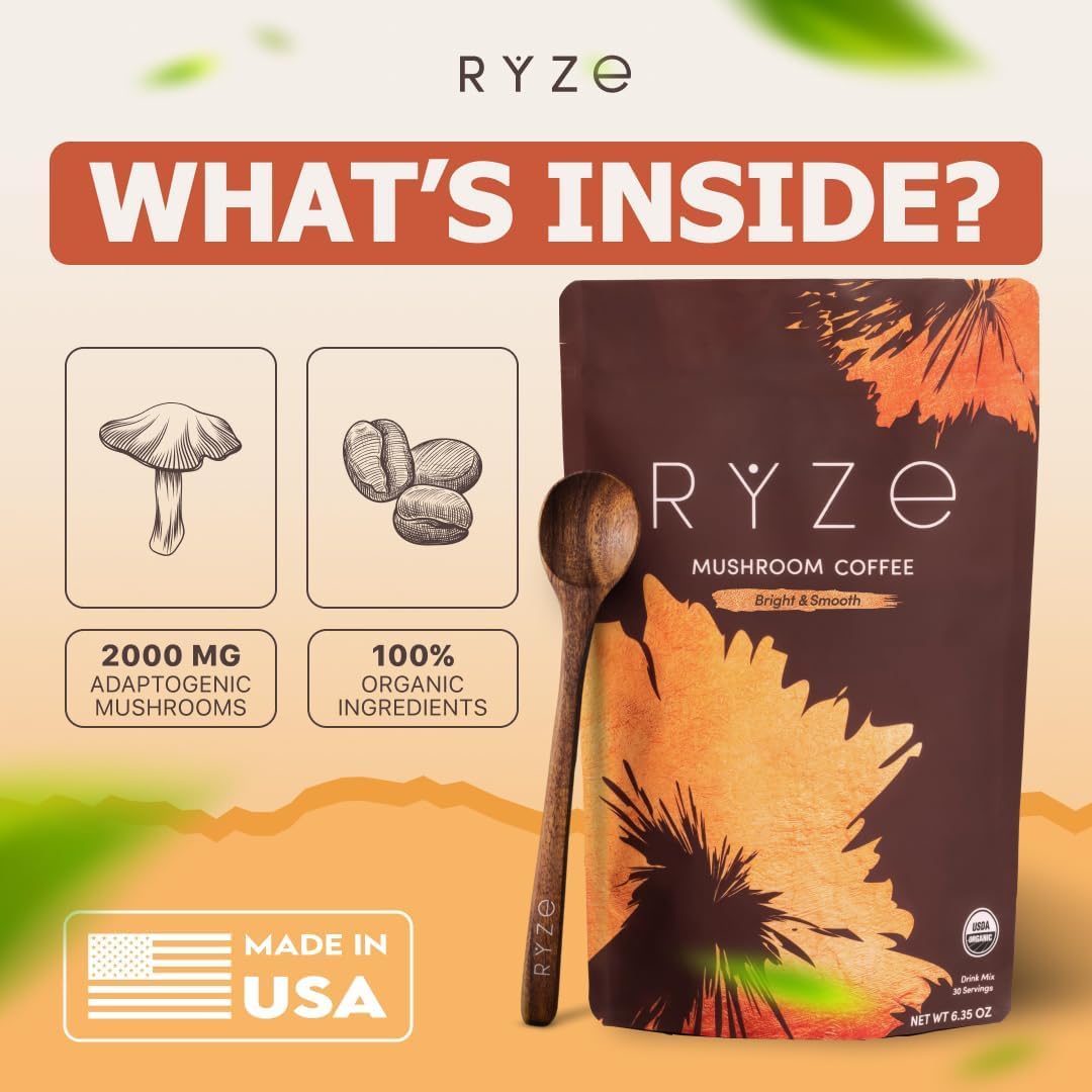 RYZE SUPERFOODS Mushroom Medium Roast Coffee 30 Servings