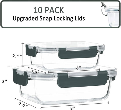 [10-Pack]Glass Meal Prep Containers -MCIRCO Food Storage Containers