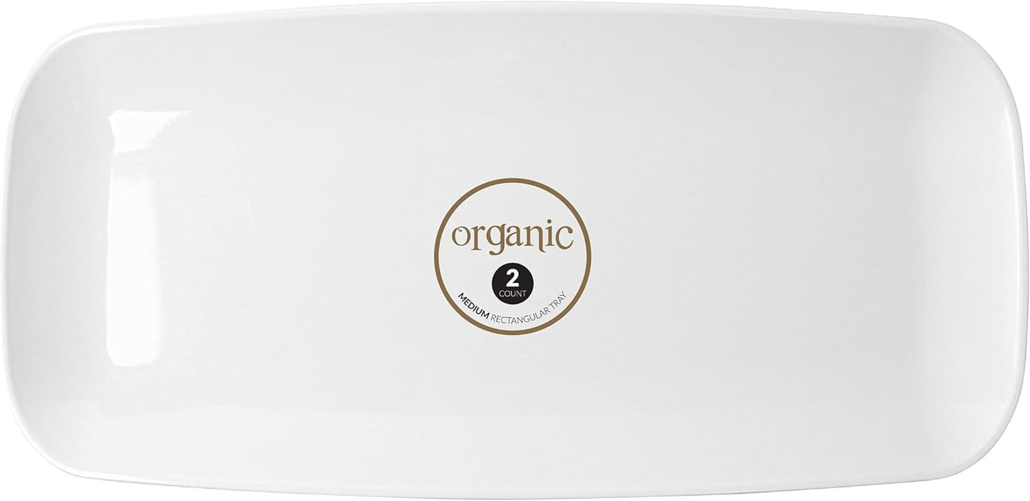 Plasticpro Plastic Serving Trays – Round Serving Platters with Gold Rim 14X14 Disposable Party DishPack of 2