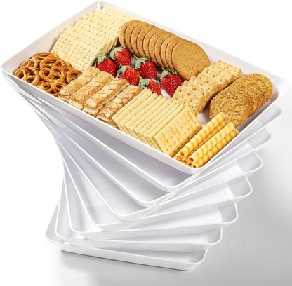 4-Pack Plastic 16″ x 11″ Large White Serving Trays Set – Reusable Serving Platters for Cookie, Appetizer, Charcuterie, Snack, Dessert, Party Food Display – Stackable Kitchen CounterTop Tray, BPA Free