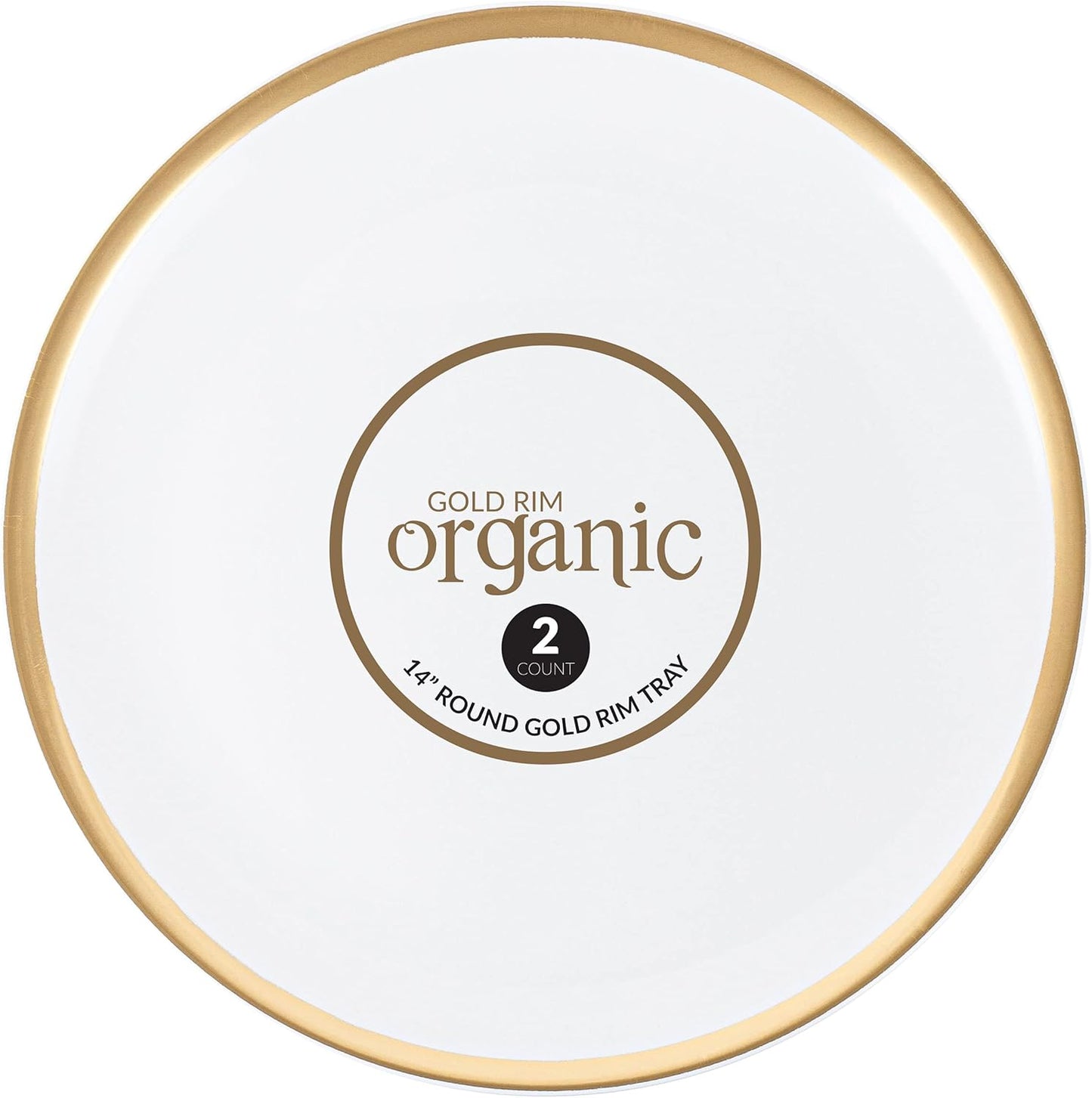 Plasticpro Plastic Serving Trays – Round Serving Platters with Gold Rim 14X14 Disposable Party DishPack of 2