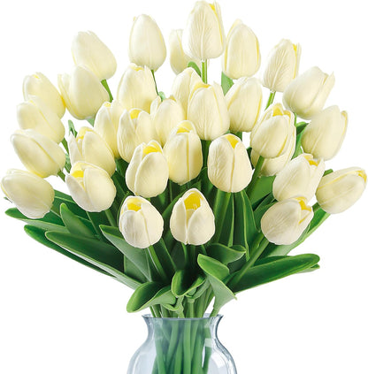 Sggvecsy 15 Pcs Fake Tulips Artificial Flowers Real Touch PU Faux Flowers Tulip Stems for Wedding Spring Bouquet Floral Arrangement Party Home Office Decorations for Mother’s Day (Multi Colors)