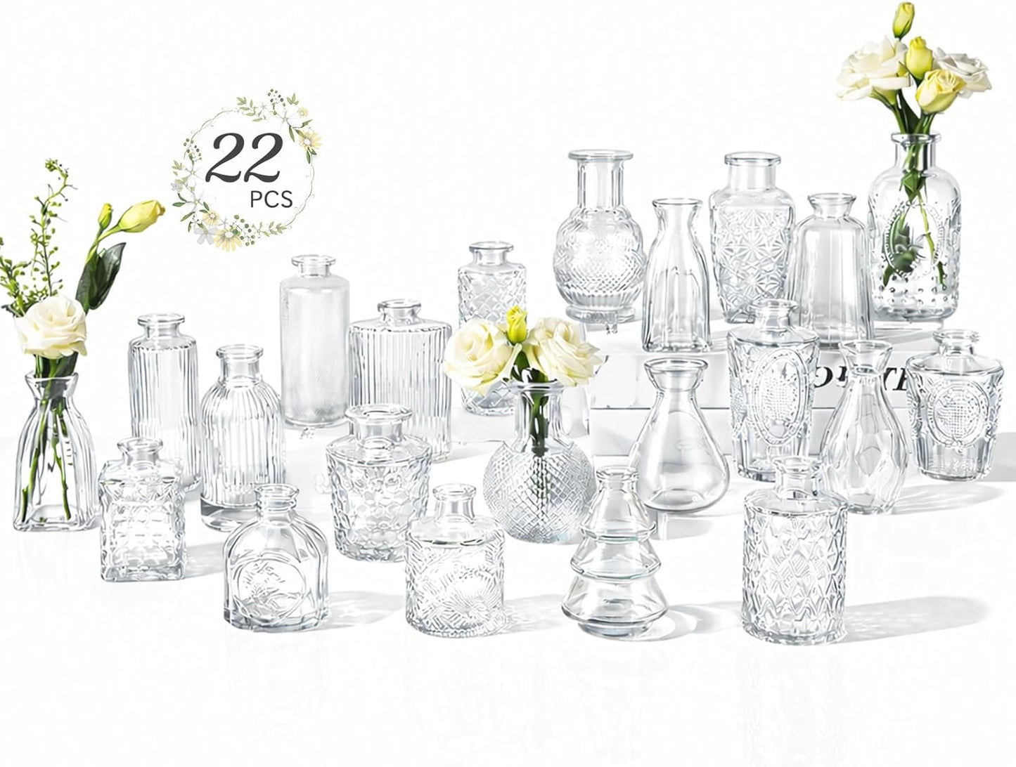 RUCKAE Small Clear Bud Vases Bulk 12 Pack Mini Flower Glass Vases for Centerpiece Table Wedding Decorations Home Decor Party