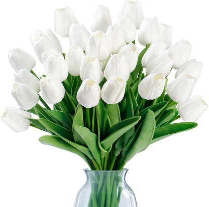 Sggvecsy 15 Pcs Fake Tulips Artificial Flowers Real Touch PU Faux Flowers Tulip Stems for Wedding Spring Bouquet Floral Arrangement Party Home Office Decorations for Mother’s Day (Multi Colors)
