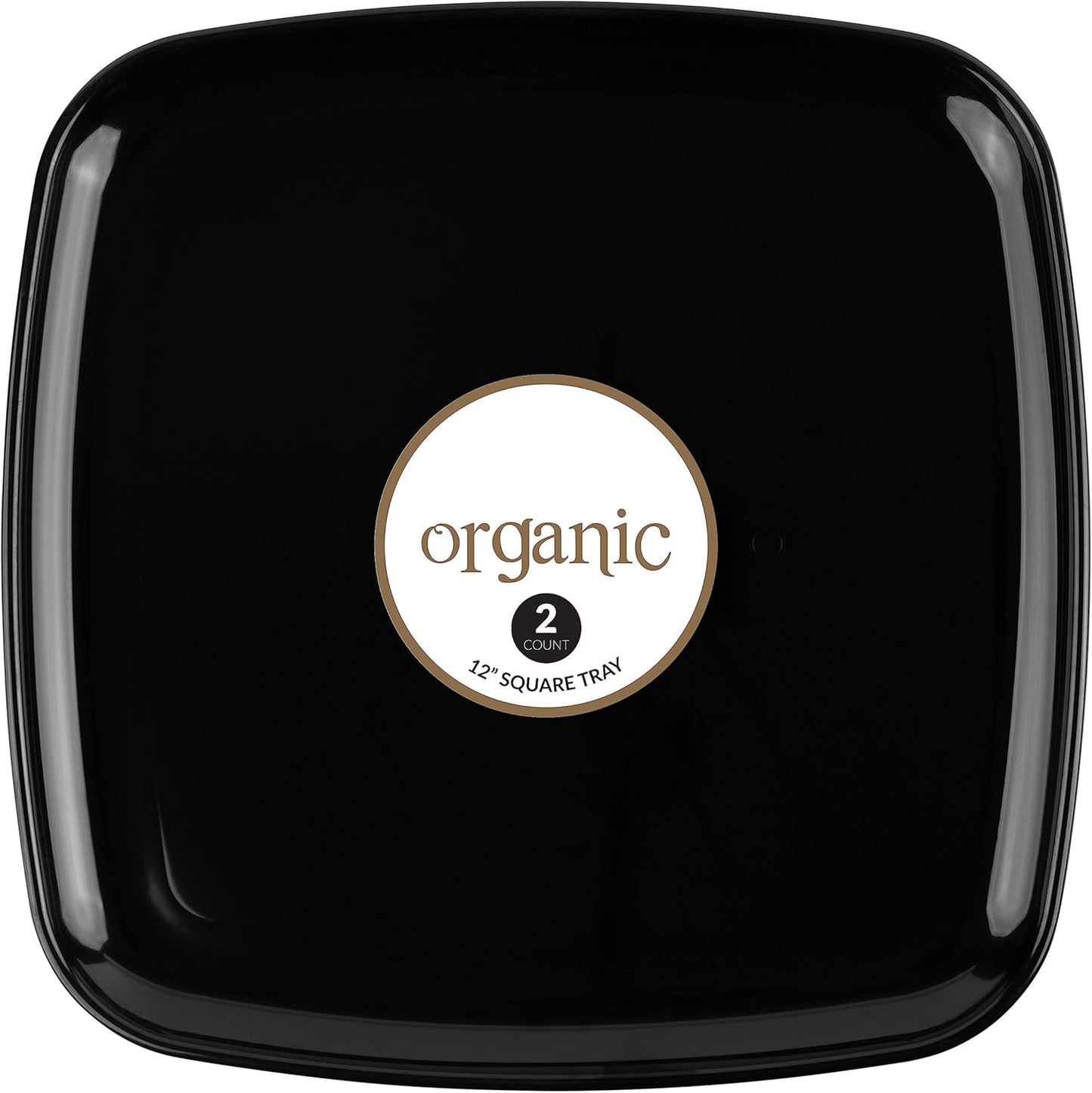 Plasticpro Plastic Serving Trays – Round Serving Platters with Gold Rim 14X14 Disposable Party DishPack of 2