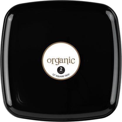 Plasticpro Plastic Serving Trays – Round Serving Platters with Gold Rim 14X14 Disposable Party DishPack of 2