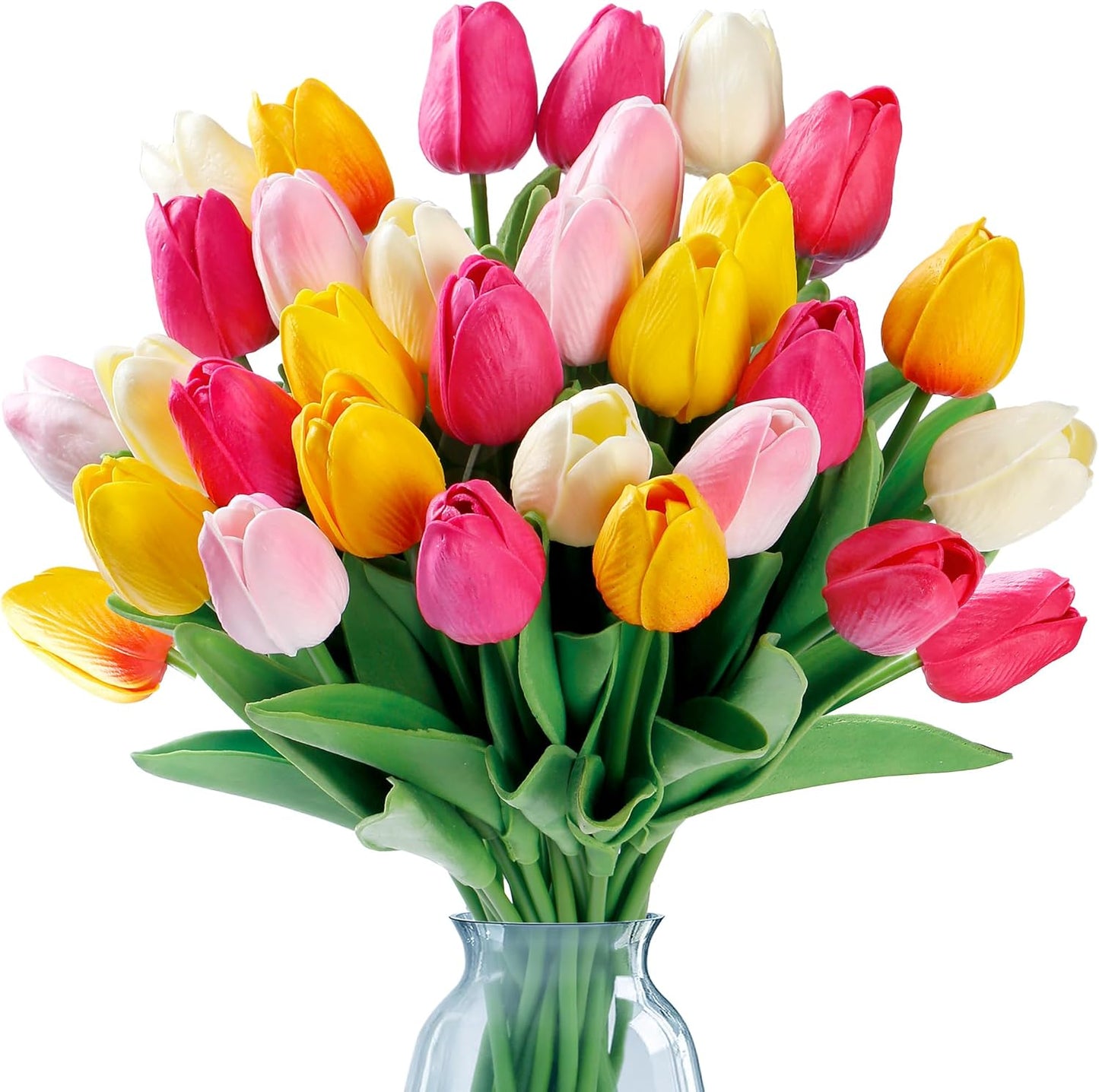 Sggvecsy 15 Pcs Fake Tulips Artificial Flowers Real Touch PU Faux Flowers Tulip Stems for Wedding Spring Bouquet Floral Arrangement Party Home Office Decorations for Mother’s Day (Multi Colors)