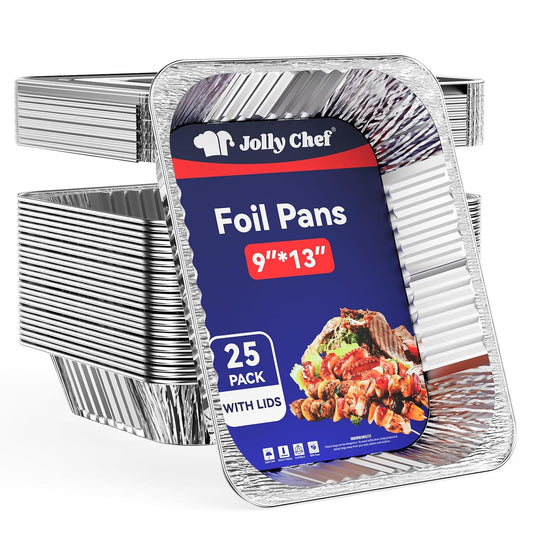 JOLLY CHEF 9×13 Aluminum Foil Pans (30 Pack) – Disposable Half Size Deep Steam Foil Pans for Roasting Turkey, Lasagna, Casseroles – Thanksgiving, Christmas, Parties, Catering