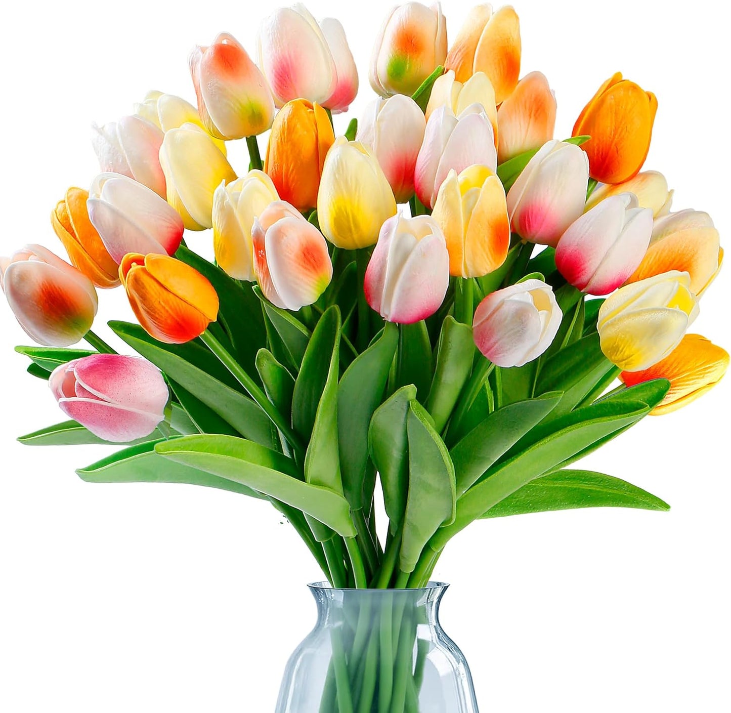 Sggvecsy 15 Pcs Fake Tulips Artificial Flowers Real Touch PU Faux Flowers Tulip Stems for Wedding Spring Bouquet Floral Arrangement Party Home Office Decorations for Mother’s Day (Multi Colors)