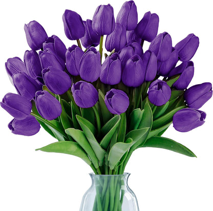 Sggvecsy 15 Pcs Fake Tulips Artificial Flowers Real Touch PU Faux Flowers Tulip Stems for Wedding Spring Bouquet Floral Arrangement Party Home Office Decorations for Mother’s Day (Multi Colors)