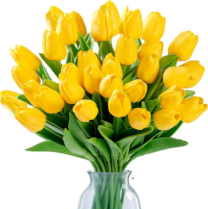 Sggvecsy 15 Pcs Fake Tulips Artificial Flowers Real Touch PU Faux Flowers Tulip Stems for Wedding Spring Bouquet Floral Arrangement Party Home Office Decorations for Mother’s Day (Multi Colors)
