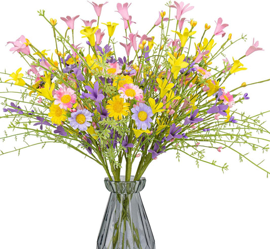 JINGHONG Artificial Spring Flowers 12 Pack Floral Picks 17” Tall Forsythia Stems with Berries for Flower Arrangements Centerpieces Indoor Outdoor Decorations