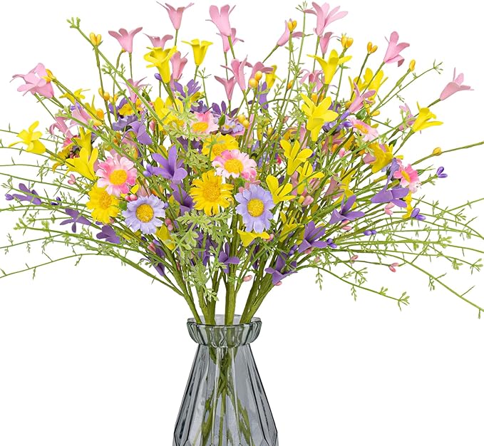 JINGHONG Artificial Spring Flowers 12 Pack Floral Picks 17” Tall Forsythia Stems with Berries for Flower Arrangements Centerpieces Indoor Outdoor Decorations