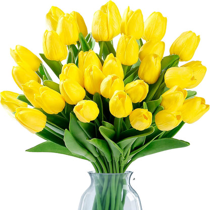 Sggvecsy 15 Pcs Fake Tulips Artificial Flowers Real Touch PU Faux Flowers Tulip Stems for Wedding Spring Bouquet Floral Arrangement Party Home Office Decorations for Mother’s Day (Multi Colors)