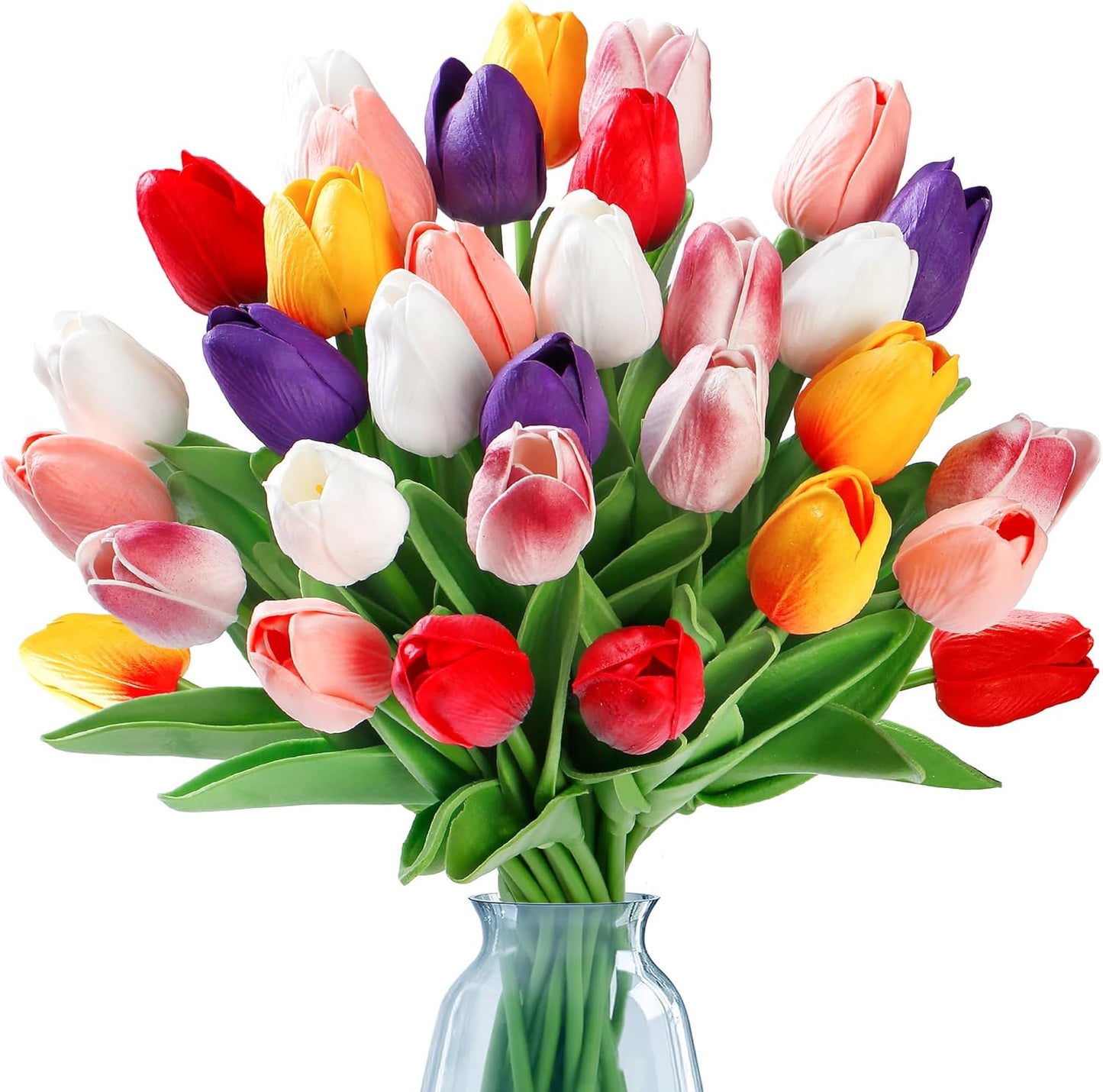 Sggvecsy 15 Pcs Fake Tulips Artificial Flowers Real Touch PU Faux Flowers Tulip Stems for Wedding Spring Bouquet Floral Arrangement Party Home Office Decorations for Mother’s Day (Multi Colors)