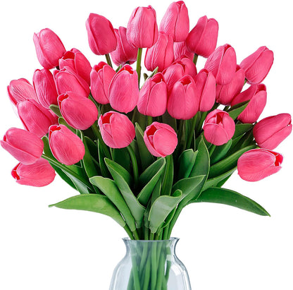 Sggvecsy 15 Pcs Fake Tulips Artificial Flowers Real Touch PU Faux Flowers Tulip Stems for Wedding Spring Bouquet Floral Arrangement Party Home Office Decorations for Mother’s Day (Multi Colors)
